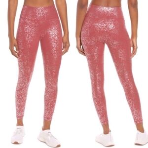 Sweaty Betty XS Disco Metallic 7/8 Leggings in Red Terrazzo Foil Print